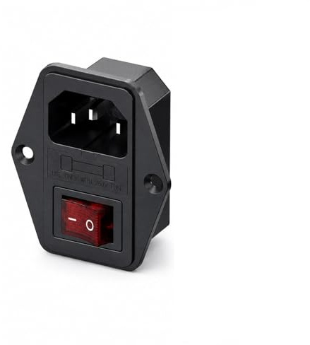 Powice Prise pour appareils froids, entrée 3 en 1, disjoncteur, 3 broches, IEC320 C14 10 A, avec interrupteur, fusible et lumière