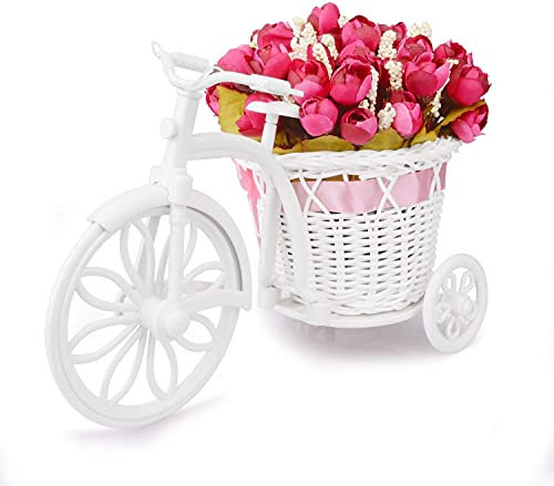 Takefuns Kunstblumentopf in Form eines Alten Fahrrads, mit Korb für Zuhause, Hochzeit, Kunststoff, Rosa, Small