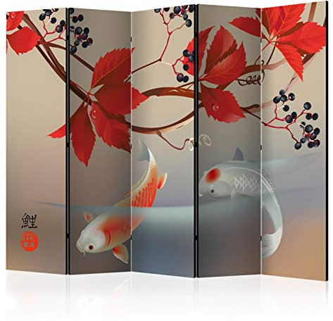 murando Raumteiler Foto Paravent Orient Japan Asia 225x172 cm beidseitig auf Vlies-Leinwand Bedruckt Trennwand Spanische Wand Sichtschutz Raumtrenner Home Office Fische Zen p-C-0004-z-c