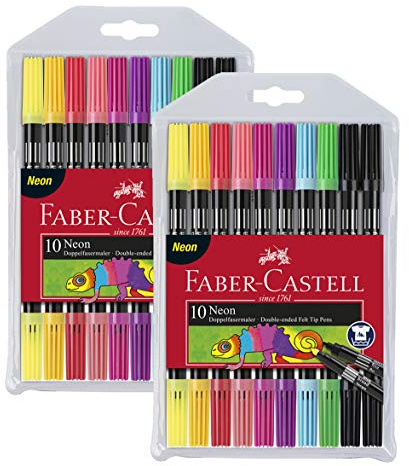 Faber-Castell 151109 - Doppelfasermaler 10er Etui, neon (Neon, 2x 10er Etui)