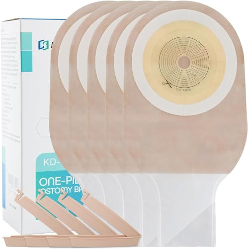 KONWEDA 20 PCS Colostomy Bags,One Piece Ostomy Drainable Pouches with Closure for Ileostomy Stoma Care, 15mm-60mm Cut to Fit (8 x Clamps Include)