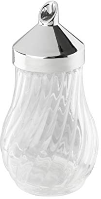 FM PROFESSIONAL Dosificador Azucar o Sal 280 ml| Azucarero o Salero Vintage| Azucarero de Cristal con Dosificador en ABS Cromado | Transparente | 8x8x14,5cm