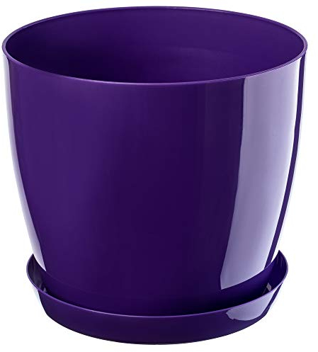 KADAX Élégant pot à fleurs/plantes avec soucoupe Forme ronde et élégante En plastique léger Pour l’intérieur et la maison Cache-pot pour fleurs, plantes Ø 20 cm Violet