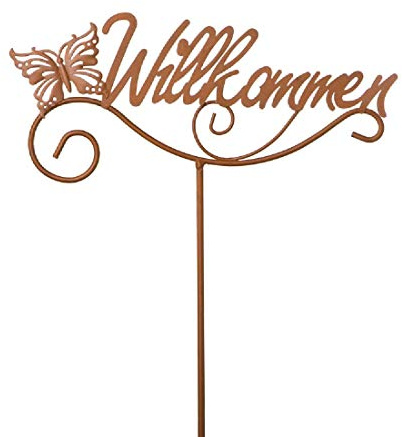 Gartenstecker Schriftzug Willkommen+ Schmetterling / 109 cm/Rostoptik