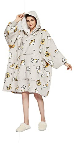 iyoimono huvtröja filt för kvinnor flanell fleece pullover sweatshirt filt fluffig sherpa TV-filt med ärmar frukttryck djurtryck mönster överdimensionerad huva pullover gosig filt en storlek,