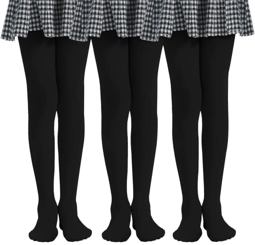 MANZI 3 Paar Kinder Strumpfhose für Mädchen 40 Den Gr.104-165,Schwarz,XL