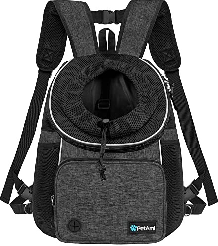 PetAmi Adjustable Dog & Cat Chest Carrier Backpack, Ventilated for Hiking & Camping, Small to Large Pets Up to 15 lbs, Dark Gray