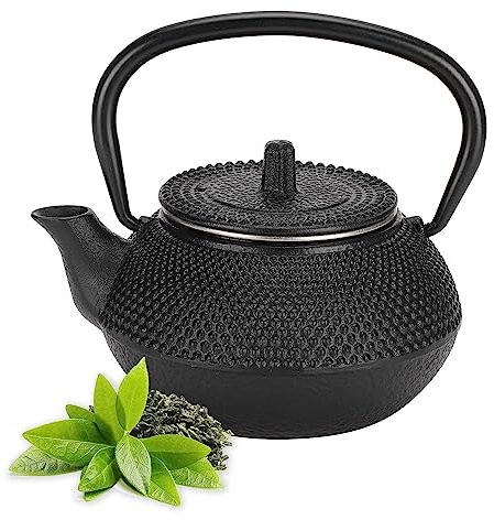 Teiera in Ghisa, 0.3 Litro Teiera in Ghisa per tè Giapponese Stile Tetsubin Ghisa Bollitor Ghisa con Infusor Set di Teiera Giapponese, Nero