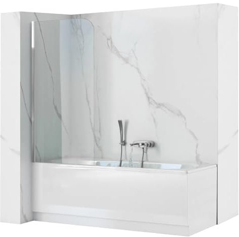 BADLAND Duschwand für Badewanne 70x140 Badewannenabtrennung 1-teilig Topaz Gehärtetes Glas 5mm