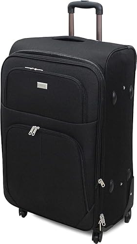 R.Leone Valigia EXTRA LARGE 85x52x35 Ultra Grande Espandibile XXL 4 ruote in stoffa 214 (Extra Large 85x52x35 cm, Nero)