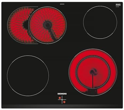 Siemens EA631GNA1E iQ300 Elektro-Kochfeld (herdgesteuert), 60 cm breit, Rahmenlos aufliegend, Zweikreis-Kochzone mit zuschaltbarer Bräterzone, Bedienung über den Herd