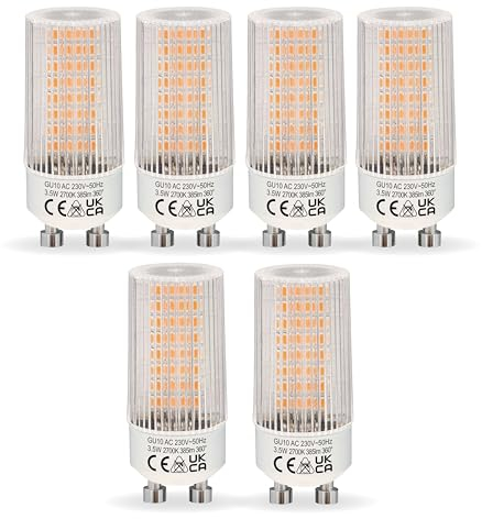 NICEOO Ampoules LED GU10 3,5W Équivalentes à 50W Halogène, Blanc Chaud 2700K 385 Lumens AC 230V, Forme T22 Cylindrique Transparente, Angle de Faisceau Large à 360° Non Dimmables, Lot de 6