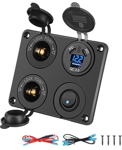 Thlevel 12V Zigarettenanzünder Steckdose USB C Panel Auto Ladegerät 45W PD und 18W QC3.0 mit Digital Voltmeter und Unabhängiger Schalter für KFZ Boot Wohnmobil