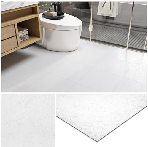 Livelynine Vinilo Suelo Autoadhesivo Blanco 30x30CM para Baño Impermeable - Baldosas Adhesivas para Cocina, Habitación, Salon, Pasillo, 4 Baldosas