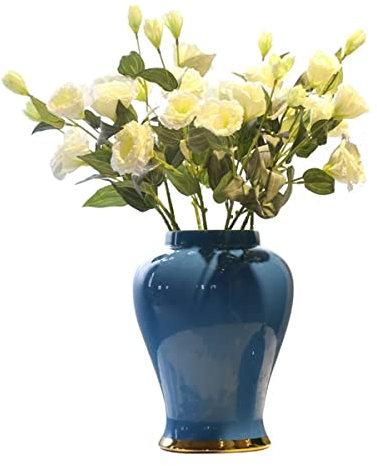 ZzzaNa Modernes Vasen-Set aus Ginger Jar-Serie aus Porzellan mit Deckel und 9 weißen Glockenblumen imitierten Blumen, Keramikvase for Heimdekoration, Tischdekoration, Teedosen, versiegelte Aufbewahrun