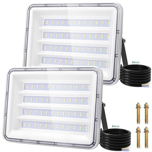 Viugreum 150W LED Outdoor Floodlight 2 Packs, 15000LM Cold White Outdoor Security Lighting Mains Powered, IP66 Waterproof Outside Spotlilght Work Light for Garden Garage Workshop Patio House