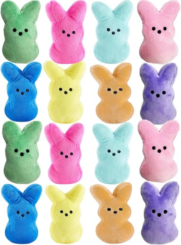 PERUKOYO 16PCS Easter Stuffed Bunny Plush Toys,Easter Bunny Bulk Stuffed Animals Plushie for Kids Boys Girls Toddler,Easter Basket Stuffers Egg Fillers