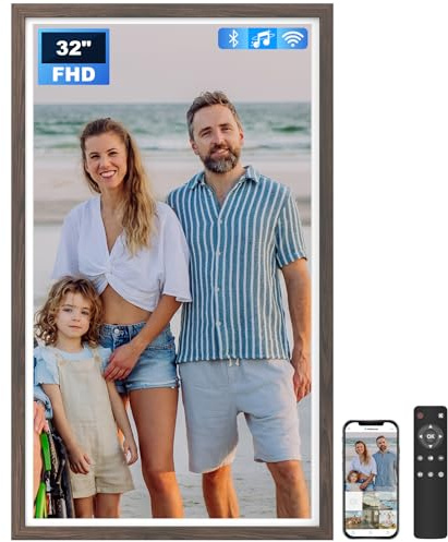 Arktronic Extra Large Digital Picture Frame 32 inch, 1920x1080 FHD IPS WiFi Digital Photo Frame with Remote, 64GB Storage, Auto-Rotate, Instantly Share Photo/Video via Apps/Email, Dark Wood Pattern