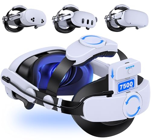 Elegamefy Headstrap mit 7500mAh Akku und Ladestation, Wechselbare Akku & Ausbalanciert & Verlängert zie 4 Studen, für Meta Quest 3/3s/2 mit Dual-Knob, NES Zubehör