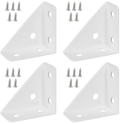 Eckwinkel, 66 mm x 66 mm, 90 Winkel, dreieckige Eckstreben, Metall, Regalhalterung, Bettstützverbinder mit Schrauben für Schrank, Schreibtisch, Bett, Weiß, 4 Stück