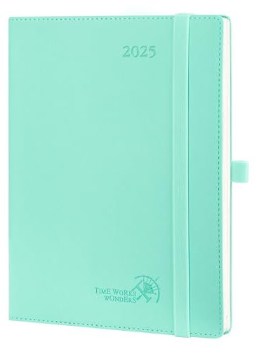 POPRUN Kalender 2025 Wochenplaner Softcover mit PU-Leder, ca. A5 (22 x 16,5 cm), 12-Monate-Terminplaner (Jan.2025-Dez.2025) 1 Woche 2 Seite mit 100 GSM Zertifiziertem Papier - Mintgrün