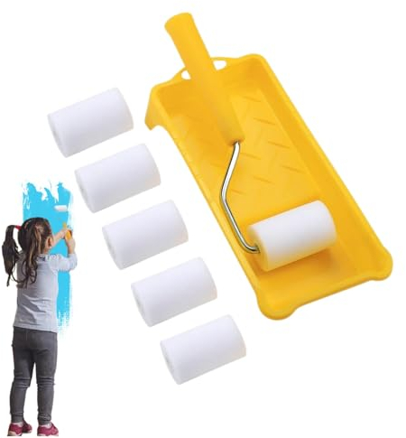 Paodduk Farbkantenroller, kleines Farbroller-Set, Malpinsel-Set mit Farbwanne - Malerzubehör für den Innen- und Außenbereich, Decke, Wand, Raumfarbe