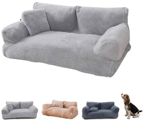 BEAUTYLAST Revuera Pet Sofa, Calming Dog Bed Fluffy Plush Pet Sofa, Washable Puppy Sleeping Bed Cat Couch Pet Sofa Bed for Large Small Dogs & Cats (55 * 45 * 25cm,Light Grey)