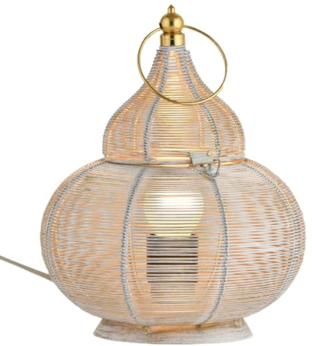 Marrakesch Lampada da tavolo decorativa orientale, 25 cm, metallo bianco e oro, per soggiorno e camera da letto, con paralume in metallo e attacco E27