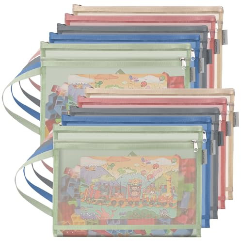 10 PCS Toy Storage Bags with Zipper, Colored Mesh Double-Layer Toy Bags Storage for Kids, A4 Zipper Pouch with Handle, Suitable for Storing Building Blocks, Puzzles, Books, Stationery