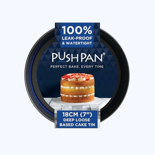 PushPan 7 Inch Deep Cake Tin | Patented Silicone Seal | Leak-Proof & Watertight Round Baking Tin | Non-Stick Low Carbon Steel | 18cm Cake Tin | Dishwasher, Oven & Freezer Safe