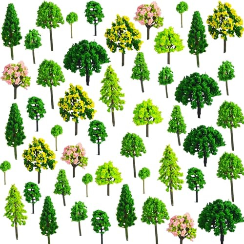 Gativs Mixed Bunt Modell Baum 55 Stück Miniatur-Baum Modell Sandtisch Gemischte Architektur Bäume Modell Zug Bäume Mixed Bäume Modellbau Bäume Landschaft Modell Bäume für DIY Landschaft, 3-7cm