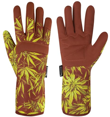 SAWANS Gants de Jardinage Dames Hommes/Femmes Cuir Microfibre Avant-Bras Long Durable Respirant Résistant aux Épines Jardinier Travail de Sécurité Manches en Spandex Cadeau (Brun Long, L)