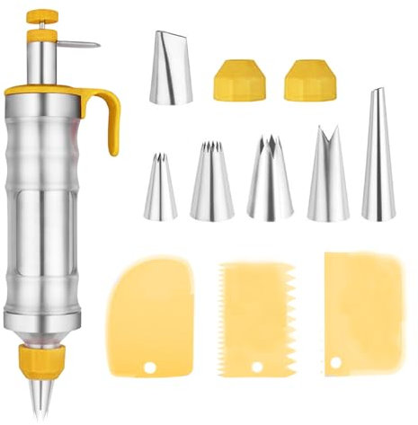 AstraLoom Tortenspritze,Garnierspritze Edelstahl,400ml Dessert Dekorieren Spritze mit 6 Tüllen,Gebäckspritze, Sahnespritze, Backspritze Wiederverwendbar,für Cupcakes, Kekse﻿,Donuts,Kuchen