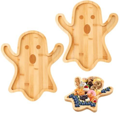 PEUTIER Halloween Ghost Charcuterie Board Set - Wooden Ghost Shaped Cheese Box and Serving Tray for Candy, Cookie, Fruit, Salad, Vegetable, Food, Home, Kitchen