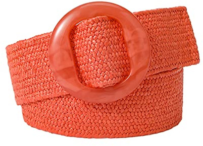 Taillengürtel mit verstellbarer Schnalle, elastischer Gürtel, geflochten, breiter Bund, buntes Stroh, Vintage, Orange, M
