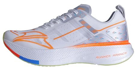 RUNNER MANNER Men's Carbon Plate Running Shoes Cushioned Lightweight Breathable Non Slip, white, 9 UK