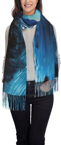 LNNIUK Cooler Stern Fluss Print Winterschal für Herren & Damen Winter Weihnachten Schal für Frauen Schals für Weihnachtsgeschenk, Schwarz, Einheitsgröße