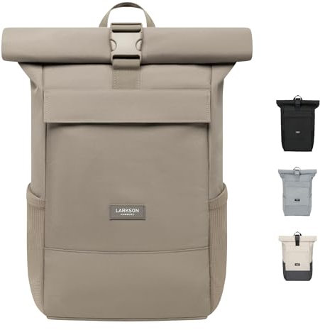 LARKSON Rucksack Damen Herren Grey - No 4 - Rolltop Backpack mit Laptopfach Uni, Arbeit & Fahrrad - Großer Reiserucksack - Wasserabweisend
