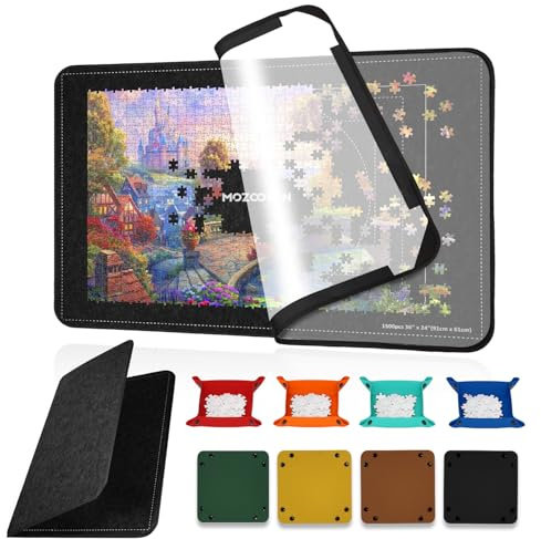 MOZOOSON Plateau Puzzle, Tapis Puzzle 1500 Pieces Pliable, Accessoires de Jigsaw à Déplacer et à Ranger, Rangement Jigsaw Portable avec 8 Trieur