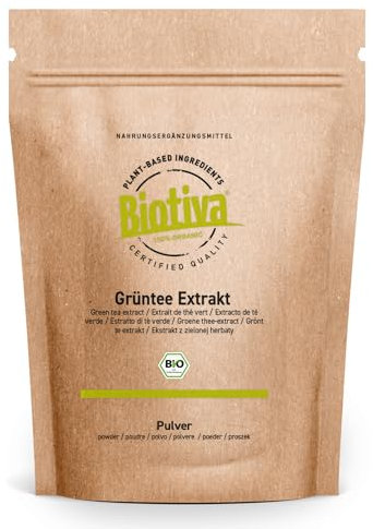 Organic Green Tea Extract Powder 100 g - 30% Polyphenols & 15% EGC - Premium Quality from Camellia Sinensis - Gently Extracted & Finely Ground - No Additives - Biotiva