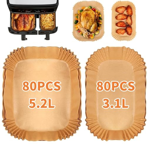160 st bakplåtspapper varmluftsfritös tillbehör för Tefal 5,2/3,1L Dual Easy Fry, Dual Basket Airfryer bakpapper kompatibelt med Philips 3000/5000-serien, kompatibel med EY901810 dubbla pappersskålar