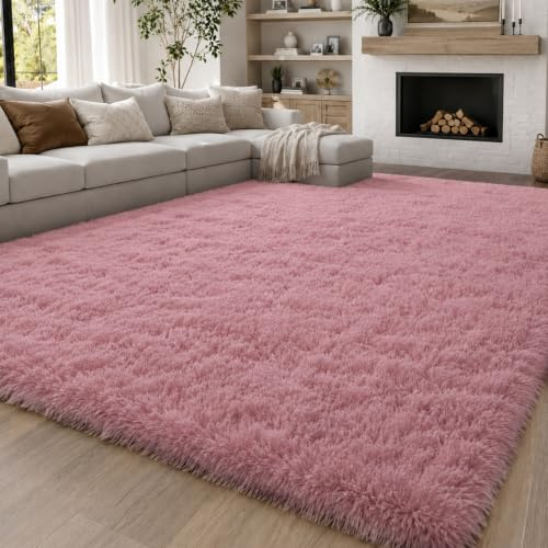 OuTanTe Hochflor Teppich Wohnzimmer 200x300cm, Rosa Shaggy Flauschig Teppich, Kuschelteppich Wohnzimmerteppich High-Pile Carpet rutschfest, Modern Extra Groß Teppiche für Schlafzimmer Kinderzimmer