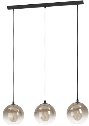 EGLO Hängelampe Ariscani 1, 3-flammige Pendelleuchte Esstisch | Hängeleuchte aus Metall in schwarz und Glas in Kupfer, Esszimmerlampe hängend, E27 Fassung, 76,5 cm