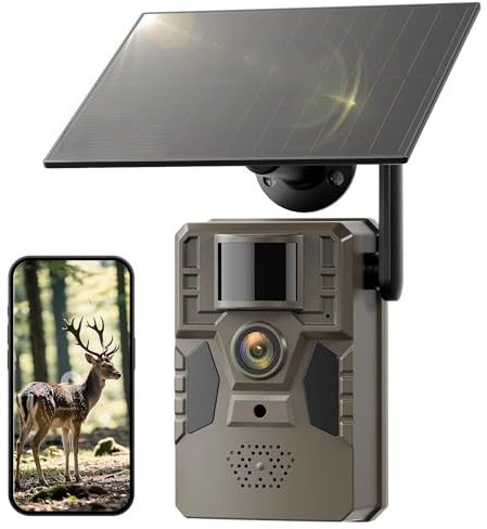 NUASI Caméra de chasse solaire 4G LTE avec carte SIM, caméra de chasse solaire avec application de transmission de téléphone portable, caméra de surveillance extérieure 2K Z03