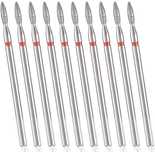 10 st professionell nagelbands-nagelborr med fodral flambit för nagelborr för död hud 3/32 tum naglar torr manikyr pedikyr form ta bort naglar salong verktyg manikyr hem röd rostfritt stål