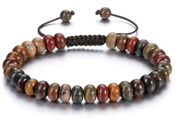 CrystalTears Men's Beaded Bracelet for Men, Picasso Jasper Stone Healing Crystal Gemstone Beads Bracelet, Adjustable Braided Crystal Bracelets Jewellery Gifts for Men Women Christmas