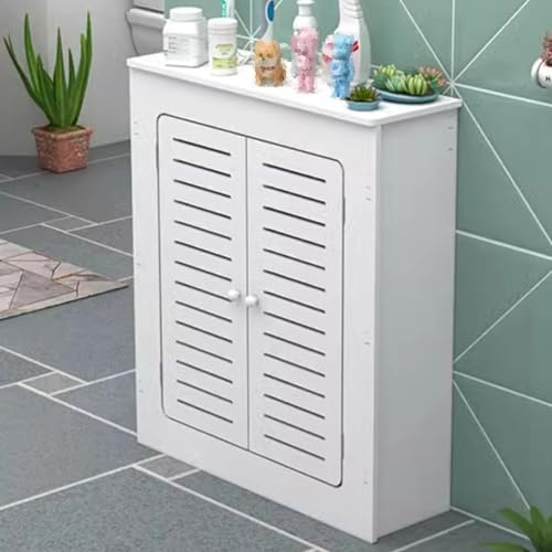 Modern Radiator Cover Cabinet with Slatted Grill and Top Shelf, Space-Saving Bathroom and Living Room Heater Decorative Solution