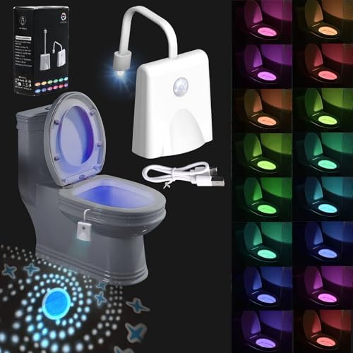 BUZUYIWAR LED Luz de Inodoro 16 Colores WC Luz Nocturna USB Recargable Inodoro Luz con Detección de Movimiento del Sensor Automático Impermeable Luz nocturna de Inodoro para el Baño(4 m / 120°)