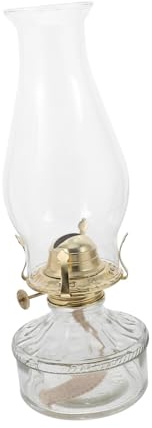 FUTUREORYY Lámpara De Aceite Vintage Queroseno con Pantalla De Cristal Transparente, Base Redonda Imitación Dorado, Brillo Ajustable, Decoración Interior y Luz Ambiental