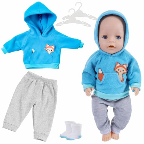Reborn babykläder, babydockkläder 35–45 cm, babykläder leksak, dockkläder för babydockor inkluderar blå tröja, grå byxor, strumpor, hängare, som present till barn till jul (blå)